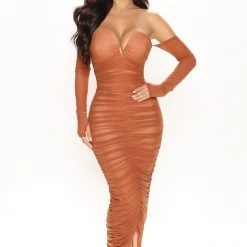 Fashion Nova Malani Mesh Midi Dress Set - Rust