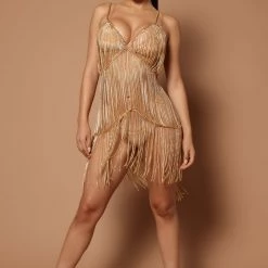 Fashion Nova Amelina Chainmail Mini Dress - Gold