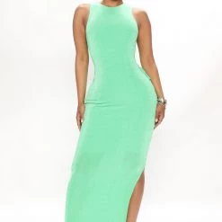 Fashion Nova Back In Town Slinky Maxi Dress - Green