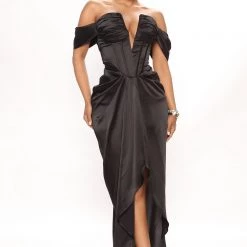 Fashion Nova Fancy This Satin Maxi Dress - Black