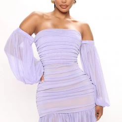 Fashion Nova Style Muse Mesh Mini Dress - Lavender