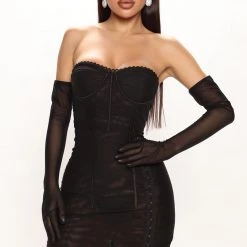 Fashion Nova Kiara Mesh Mini Dress Set - Black