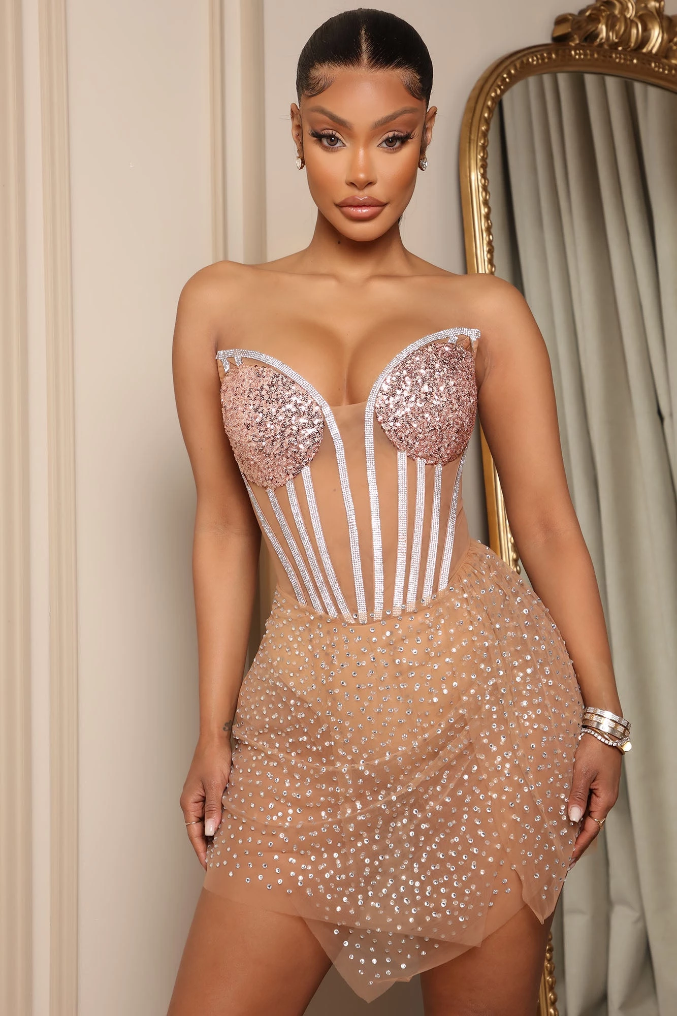 Fashion Nova Wish Upon A Star Embellished Dress - Nude 4 Fashion Nova Wish Upon A Star Embellished Dress - Nude - Image 2