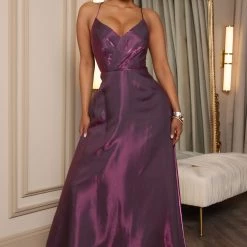 Fashion Nova Sunny Day Satin Maxi Dress - Purple