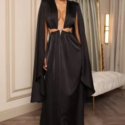 Fashion Nova Bring The Drama Satin Maxi Dress - Black