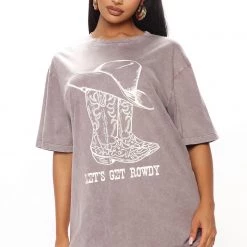 Fashion Nova Let's Get Rowdy Short Sleeve Mini Dress - Brown