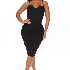 Fashion Nova Aria Midi Dress - Black