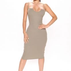 Fashion Nova Aria Midi Dress - Olive