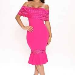 Fashion Nova Judith Midi Dress - Fuchsia