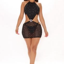 Fashion Nova Starla Embellished Mini Dress - Black