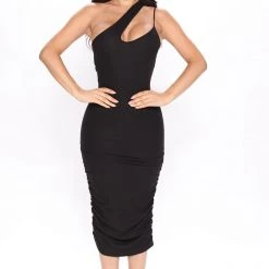 Fashion Nova Zoey Cut Out Midi Dress - Black