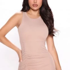 Fashion Nova Jade Ruched Midi Dress - Taupe -fashion nova dresses Shop 06 20 22Studio2 ME KP 09 57 55 20 DB3618 Taupe 1723 KS