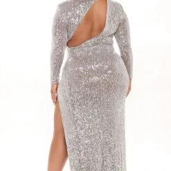Fashion Nova Living The Dream Sequin Maxi Dress - Silver/Brown -fashion nova dresses Shop 06 21 21Studio1 CE RL 14 33 43 61 DR1845 SilverBrown PLUS 11732 RG