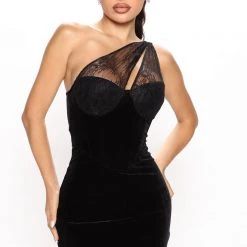 Fashion Nova The Duchess Velvet Mini Dress - Black