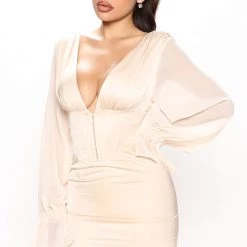 Fashion Nova Sleek Like Satin Mini Dress - Champagne