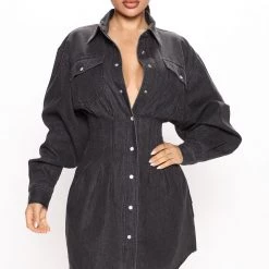 Fashion Nova Street Mood Denim Mini Dress - Black