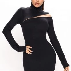 Fashion Nova Mesh Me Up Knit Mini Dress - Black