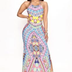 Fashion Nova Jadine Printed Maxi Dress - Blue/combo