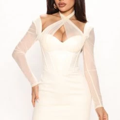 Fashion Nova Tracey Satin Corset Mini Dress - Ivory