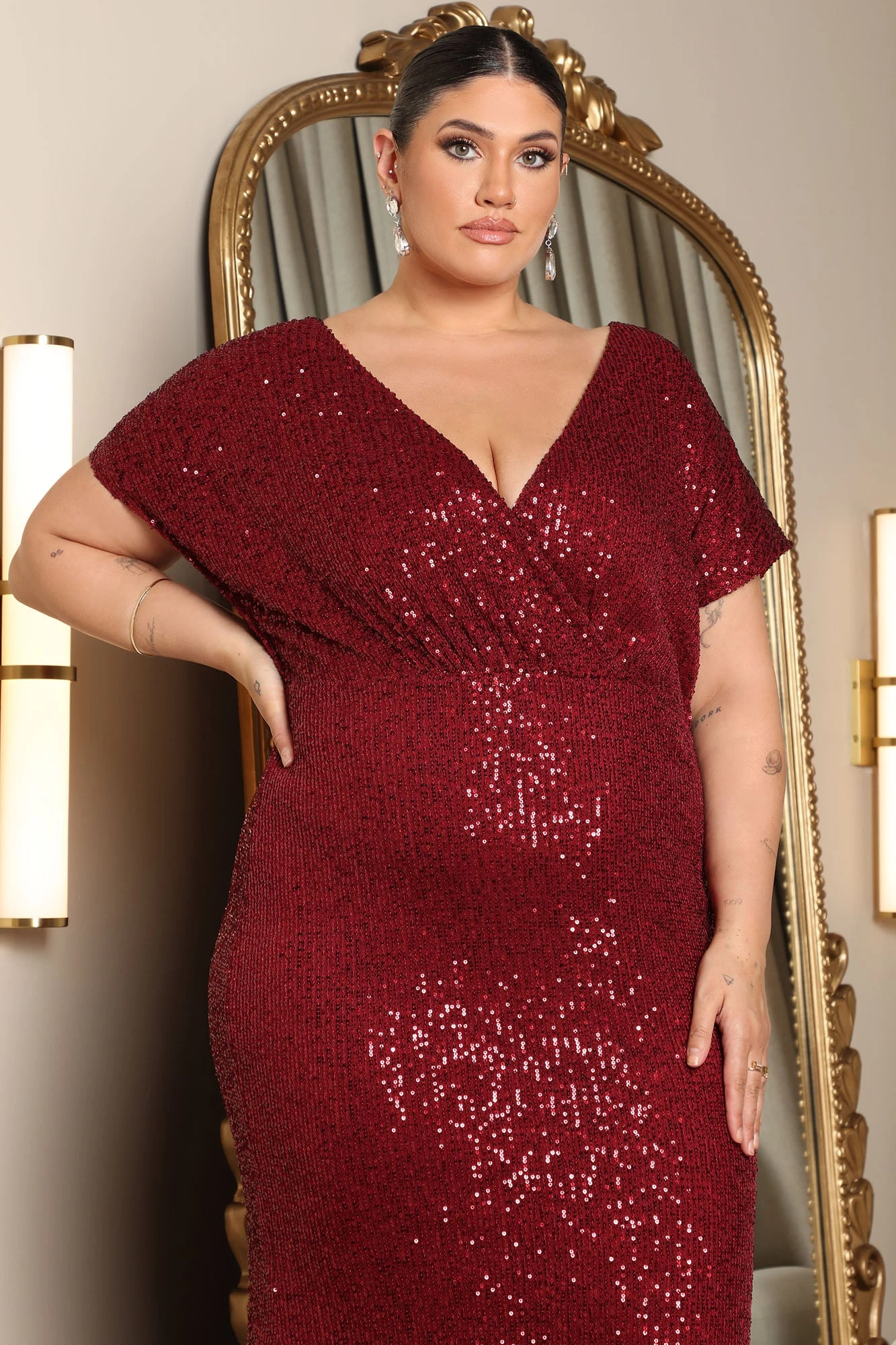 Fashion Nova One Last Dance Sequin Maxi Dress - Burgundy - Image 5
