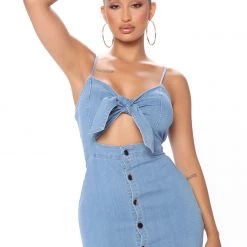 Fashion Nova Feeling Distant Denim Mini Dress - Medium Wash