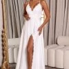 Fashion Nova Lace Dream Satin Maxi Dress - White