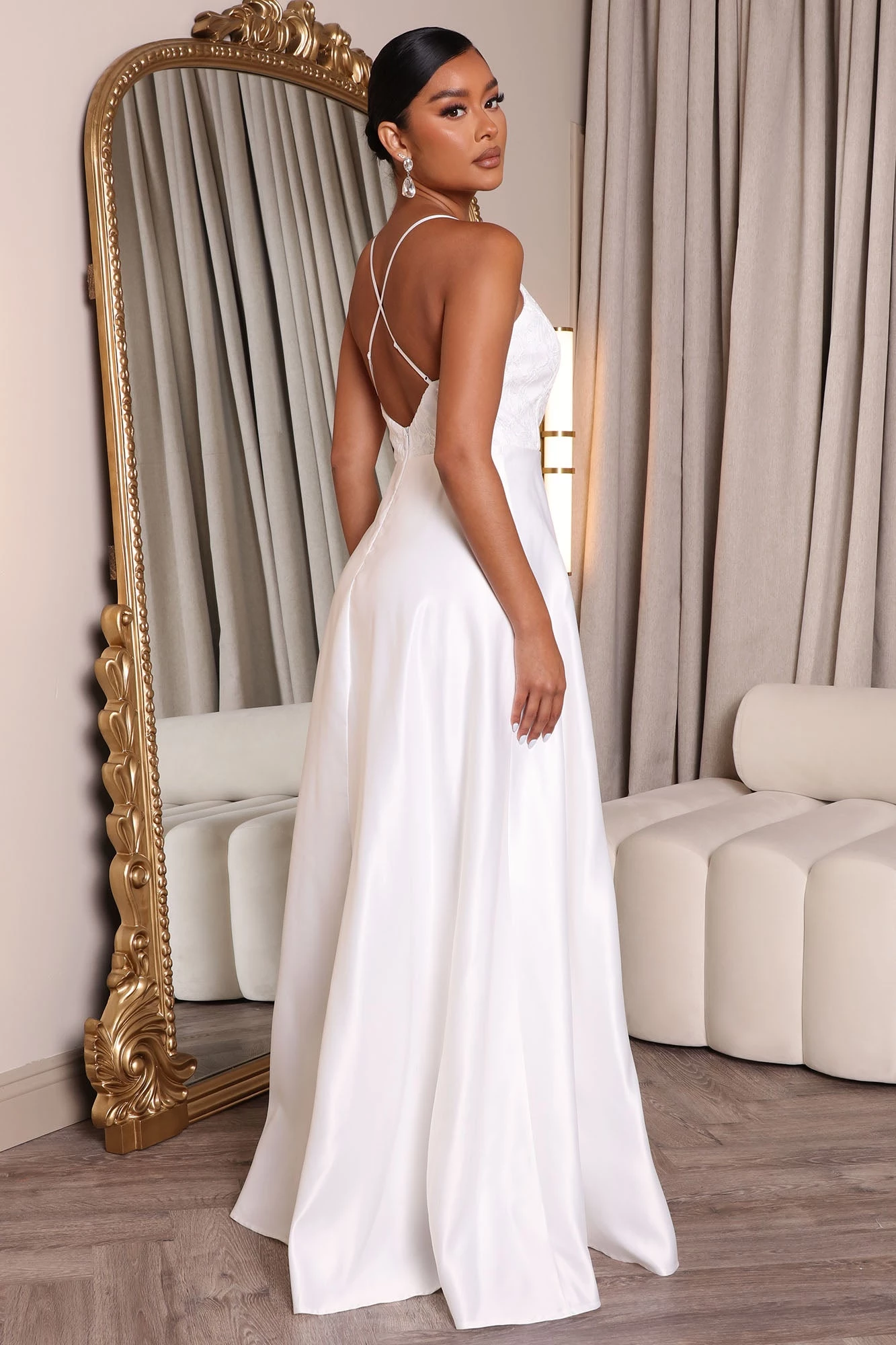 Fashion Nova Lace Dream Satin Maxi Dress - White 6 Fashion Nova Lace Dream Satin Maxi Dress - White - Image 4