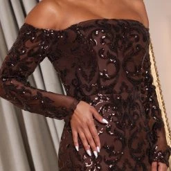 Fashion Nova One Kiss Sequin Maxi Dress - Chocolate -fashion nova dresses Shop 06 28 22Studio1 CE KP 11 57 49 46 1311P3 Chocolate 2048 JB