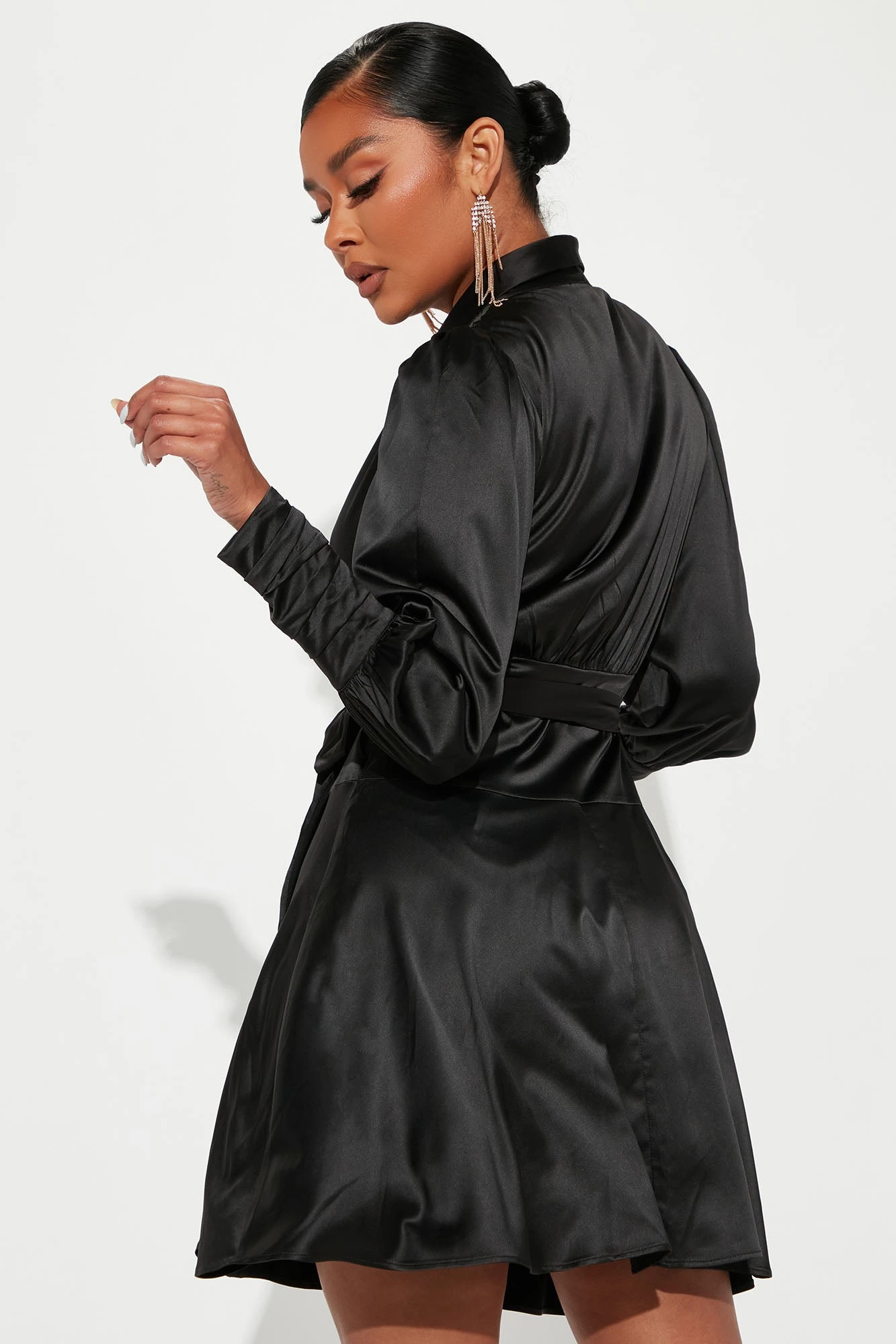 Fashion Nova Tall Only Love Satin Mini Dress - Black 6 Fashion Nova Tall Only Love Satin Mini Dress - Black - Image 4