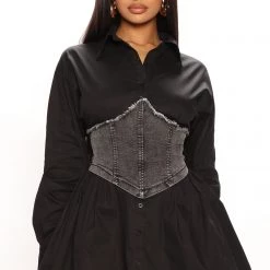 Fashion Nova Demi Corset Shirt Dress - Black