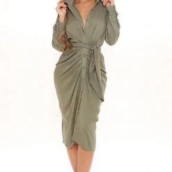 Fashion Nova Chloe Marie Midi Shirt Dress - Olive -fashion nova dresses Shop 06 29 21Studio1 MS 15 09 32 56 VD7504 Olive 13640 WG