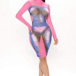 Fashion Nova Body Illusion Mesh Mini Dress - Royal/combo