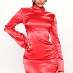 Fashion Nova Feeling Lucky Satin Mini Dress - Red