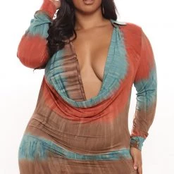 Fashion Nova Cowl You Later Mini Dress - Brown/combo -fashion nova dresses Shop 06 30 21Studio1 RM TB 14 02 45 62 D2166 BrownCombo 0638 PLUS NT