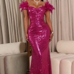 Fashion Nova Showstopper Beauty Sequin Maxi Dress - Magenta