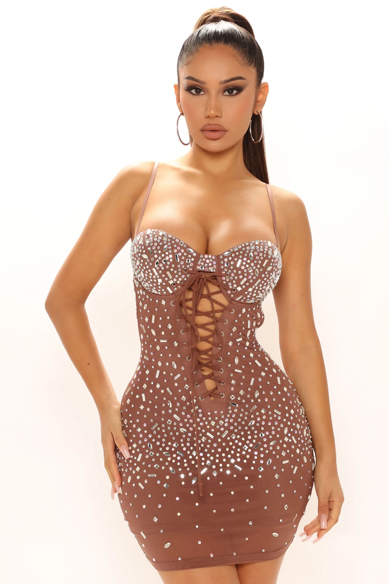 Fashion Nova Stellar Embellished Mini Dress - Brown 5 Fashion Nova Stellar Embellished Mini Dress - Brown - Image 3