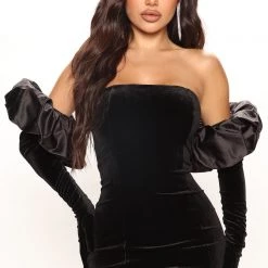 Fashion Nova Petite Playing Games Velvet Mini Dress Set - Black