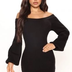 Fashion Nova Elektra Sweater Mini Dress - Black