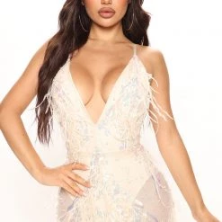 Fashion Nova At Last Embellished Mini Dress - Nude