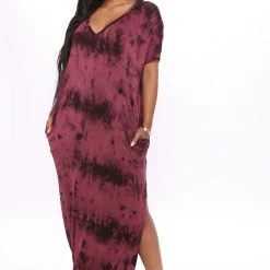 Fashion Nova The New Comfort Tie Dye Maxi Dress - Burgundy