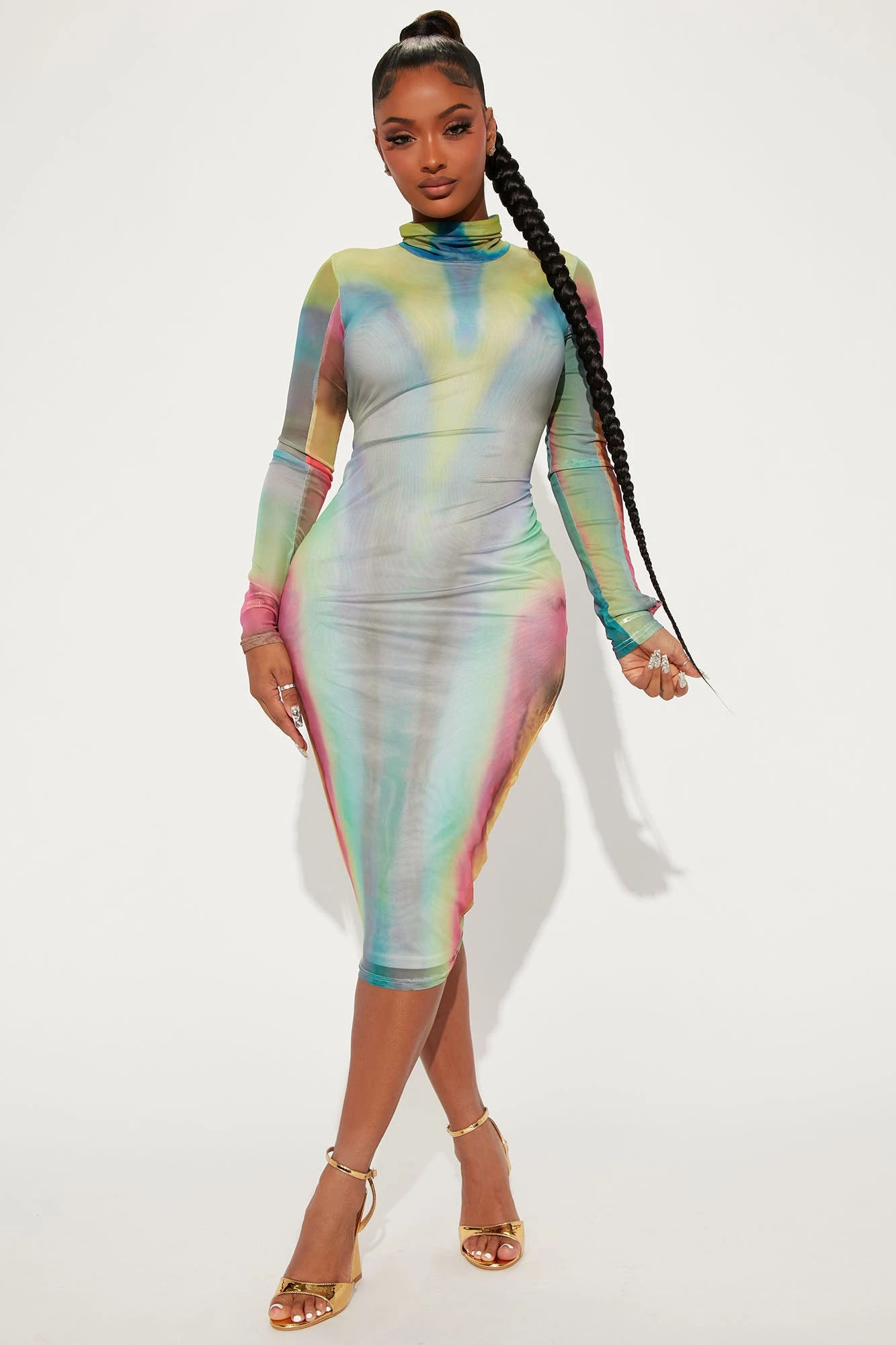 Fashion Nova Body Talk Mesh Midi Dress - Multi Color
