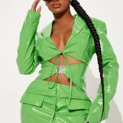 Fashion Nova Leahana Faux Leather Mini Dress - Green
