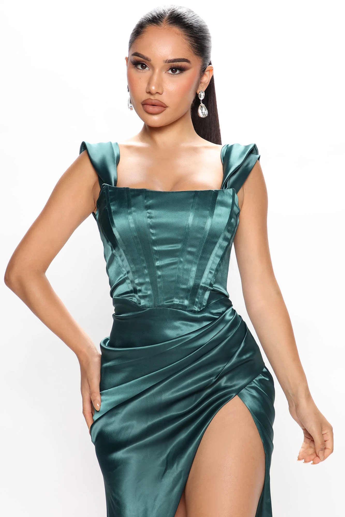 Fashion Nova Love It Satin Midi Dress - Hunter 4 Fashion Nova Love It Satin Midi Dress - Hunter - Image 2