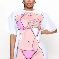 Fashion Nova Bikini Body T-Shirt Dress - White/combo