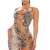 Fashion Nova Karis Cut Out Printed Mini Dress - Grey/combo