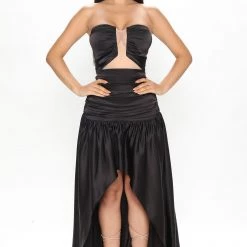 Fashion Nova Adelia Satin Maxi Dress - Black