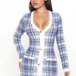 Fashion Nova Make It Work Sweater Mini Dress - Blue/combo