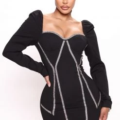 Fashion Nova Bella Embellished Mini Dress - Black