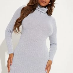 Fashion Nova Vivian Turtleneck Mini Dress - Heather Grey