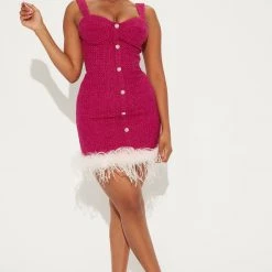 Fashion Nova She's The One Tweed Mini Dress - Magenta